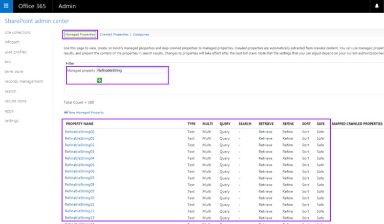 RefinableString managed property